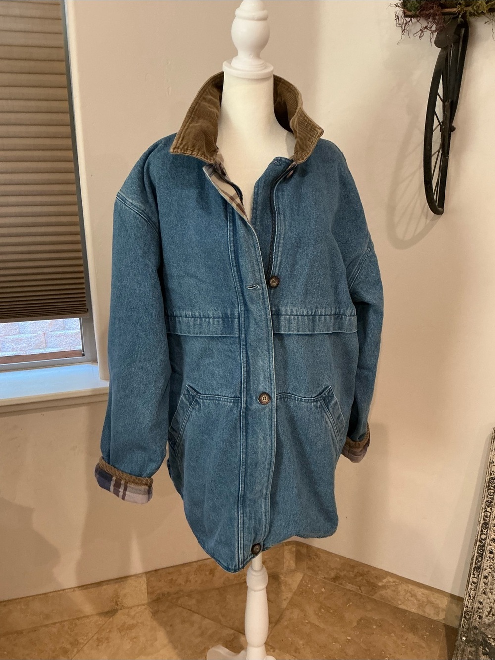Vintage Heavy Reversible Denim/Flannel Barn Coat Oversized M (see measurements)